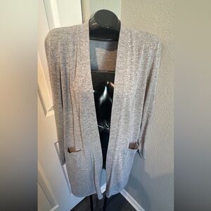 Long grey cardigan sweater size L/G 12-14
